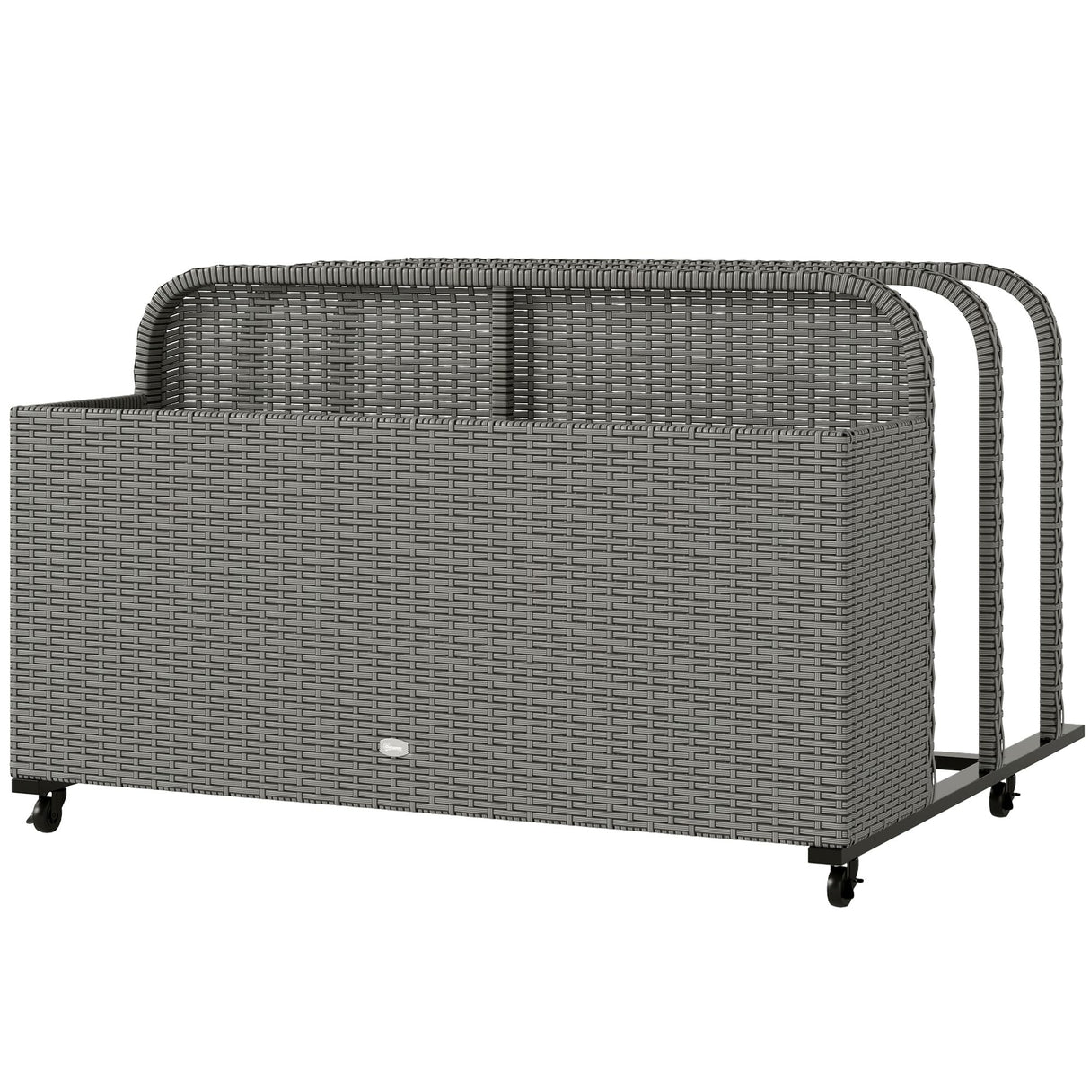 Wicker Patio Pool Float Storage Basket, PE Rattan Outdoor Pool Caddy with Rolling Wheels
