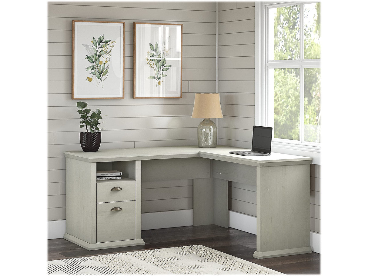 Yorktown 60-Inch L-Shaped Desk with Storage, Linen White Oak