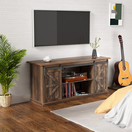 TV Stand for Televisions up to 65 Inchs, with Sliding Barn Doors and Storage Cabinets,