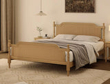 King Bed Frame with Rattan Headboard - Solid Pine Wood Platform