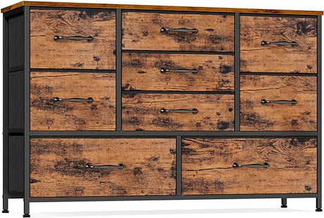 Wide Dresser with 9 Large Drawers for 55'' Long TV Stand Entertainment Center