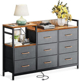 Dresser with Charging Station, 52-Inch Long Dresser for Bedroom with 8 Storage Drawers,