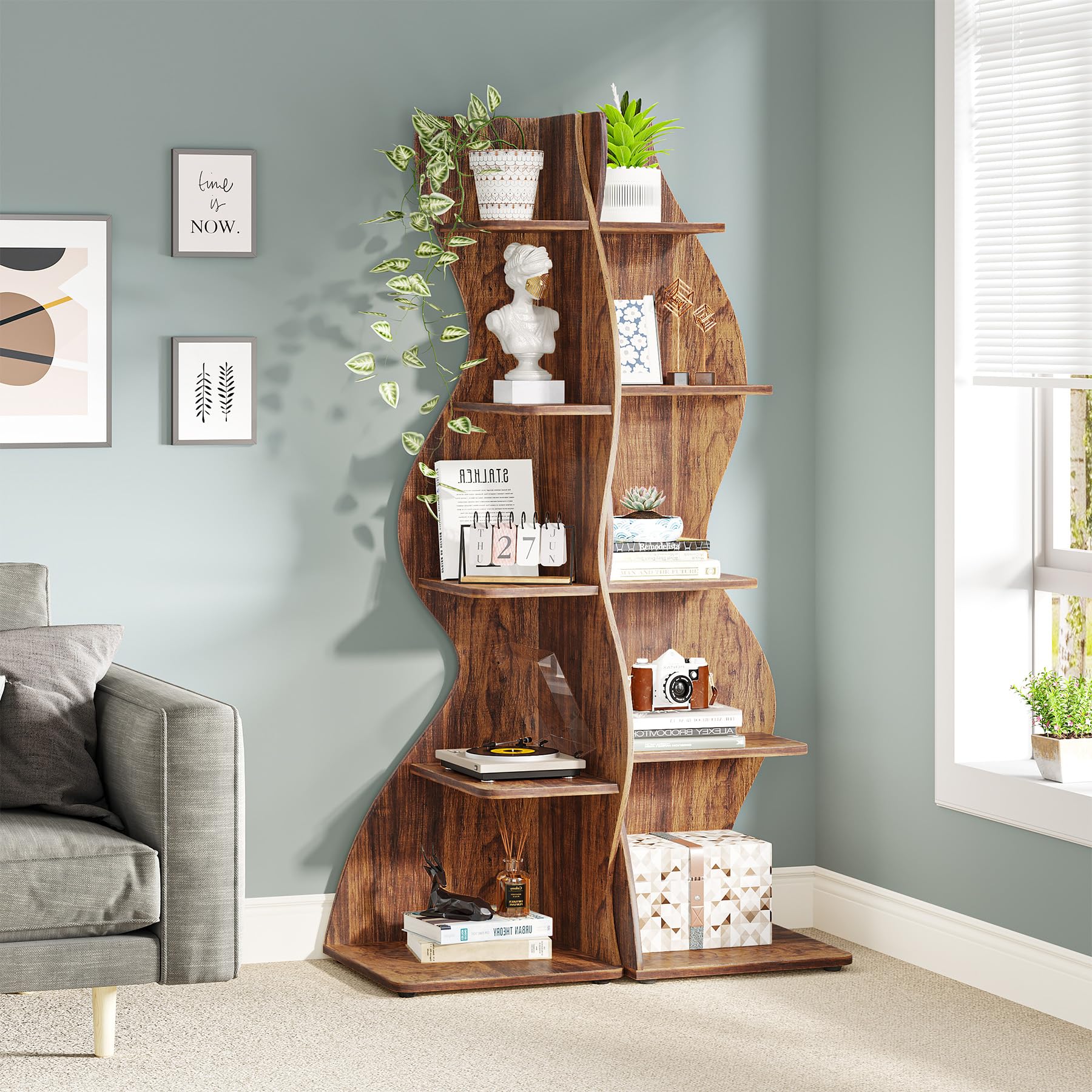 Corner Shelf, Rustic 5-Tier Wall Corner Bookshelf,