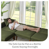 jamege Sectional Couch Sofa Bed, L-Shaped Linen Fabric Sofa Sleeper with Reclining Backrest and Removable Ottoman for Apartment Living Room