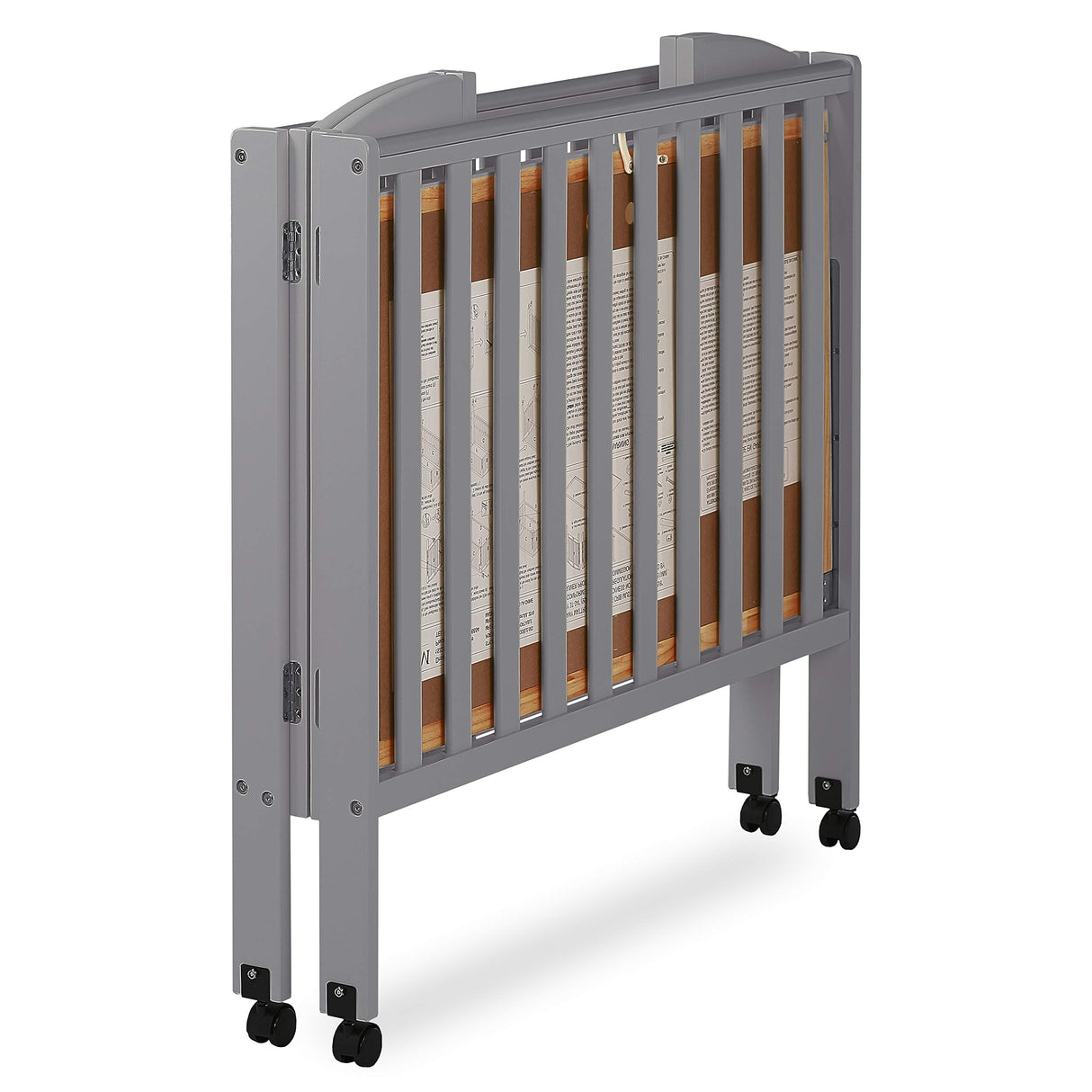 3 in 1 Portable Folding Stationary Side Crib in Steel Grey, Greenguard Gold Certified,