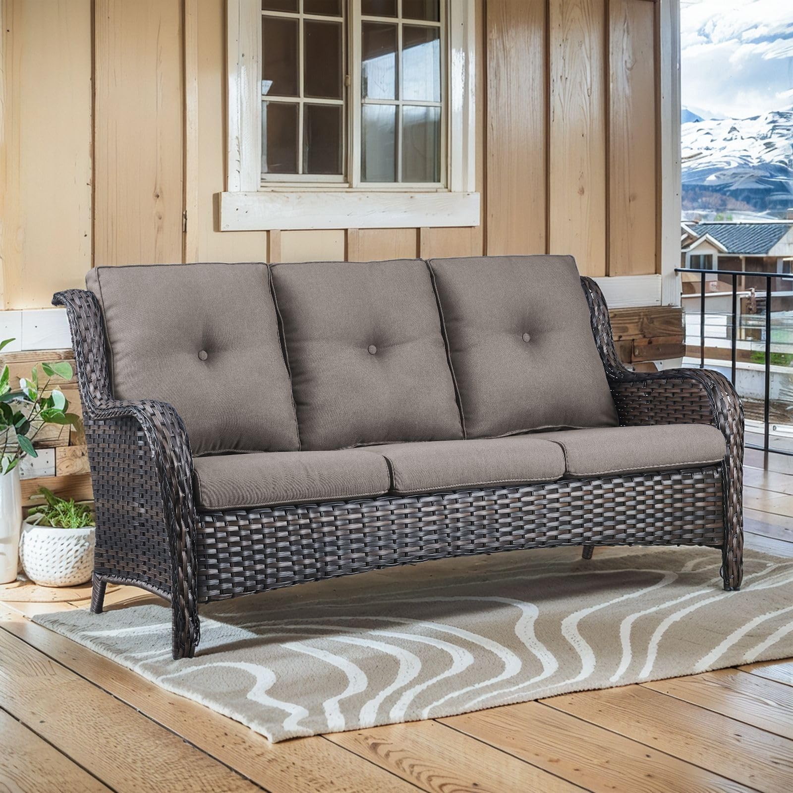 Outdoor Furniture 3-Seater Rattan Sofa Patio Wicker Sofa Couch Furniture Set