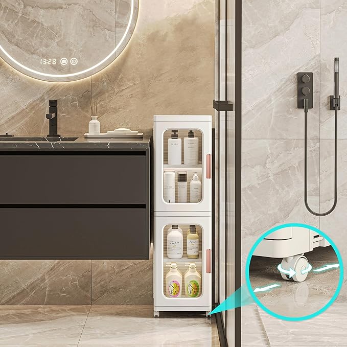 Slim Tall Bathroom Storage Cabinet with Doors and Shelves