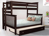 BK961EL-Trundle Bunk Bed, Twin over Full, White