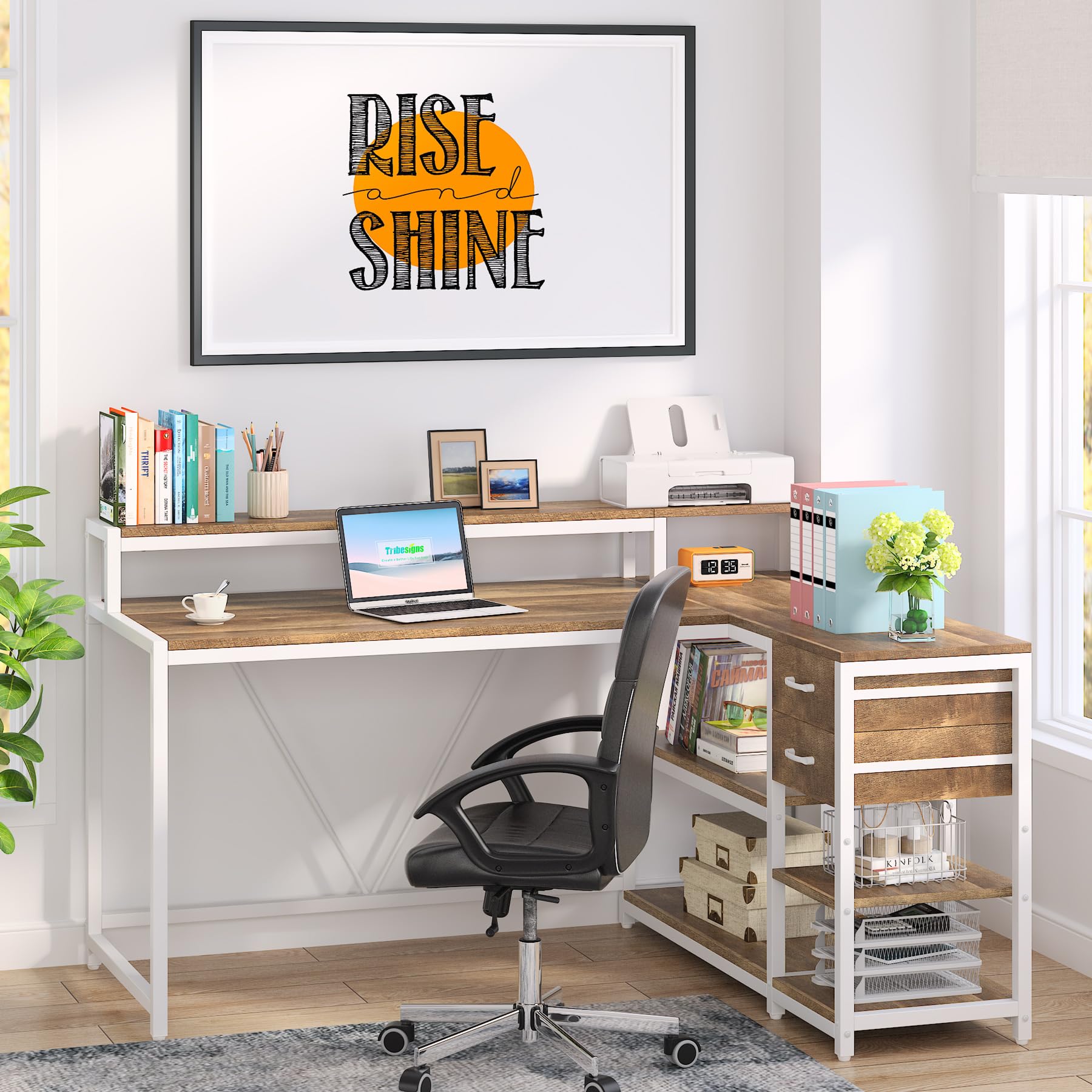 Reversible 55-inch L Shaped Desk with Drawer, Modern L Corner Desk Home Office