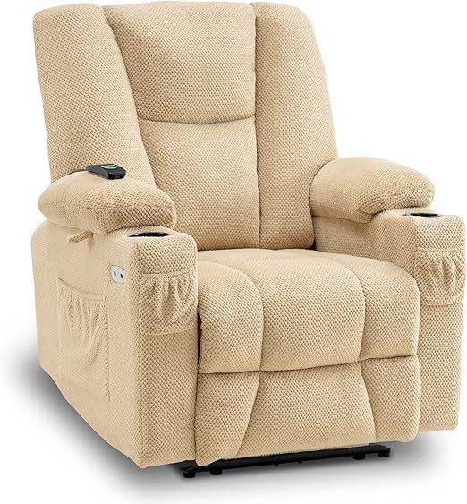 Fabric Electric Power Recliner Chair with Heat and Massage, Cup Holders, USB Charge