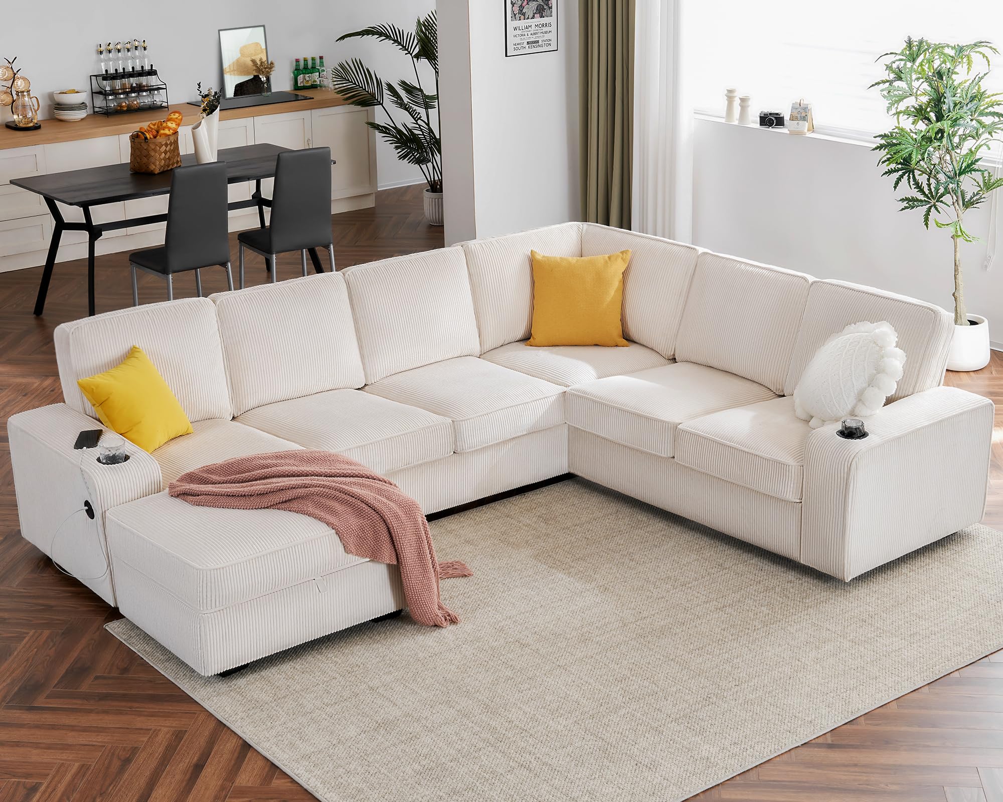 7 Seater Sofa with USB Ports, Sectional Sofa Couch with Storage Chaise