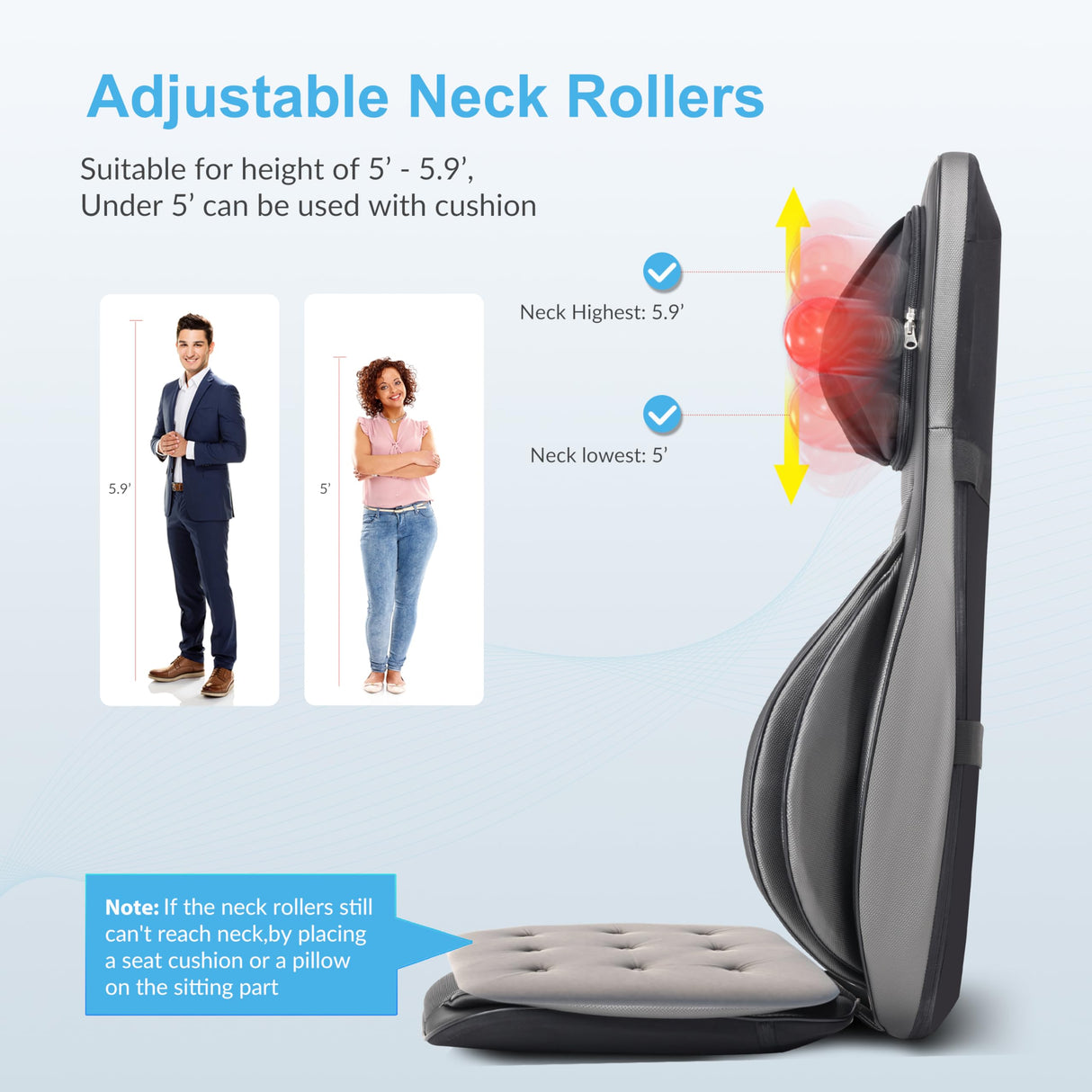 Shiatsu Neck Back Massager with Heat, 2D ro 3D Kneading Massage Chair Pad