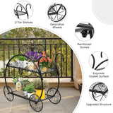 Garden Cart Metal Plant Stand with 4 Decorative Wheels, Succulent