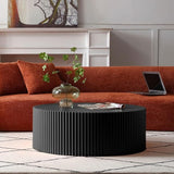 Black Round Drum Coffee Tables for Living Room Contemporary Circle Coffee Table