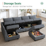 Modular Sectional Couch, Covertible L Shaped Couch with Storage Ottoman, 6 Seats