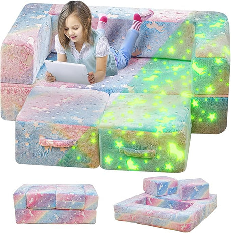 Toddler Couch, Glow in The Dark Kids Play Couch Toddler Fold Out Couch, Kids Fold