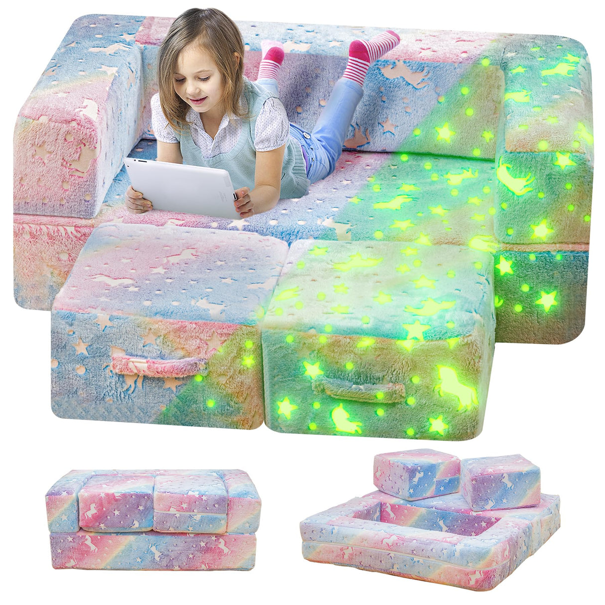 Toddler Couch, Glow in The Dark Kids Play Couch Toddler Fold Out Couch, Kids Fold