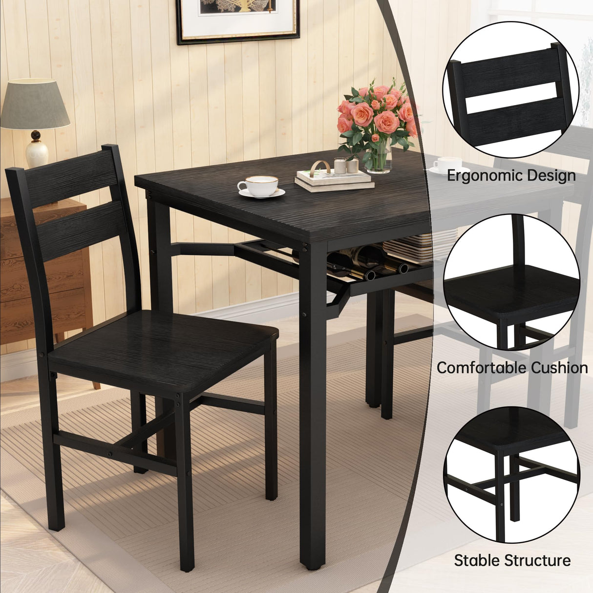 3-Piece Dining Table Set for Small Spaces with Storage
