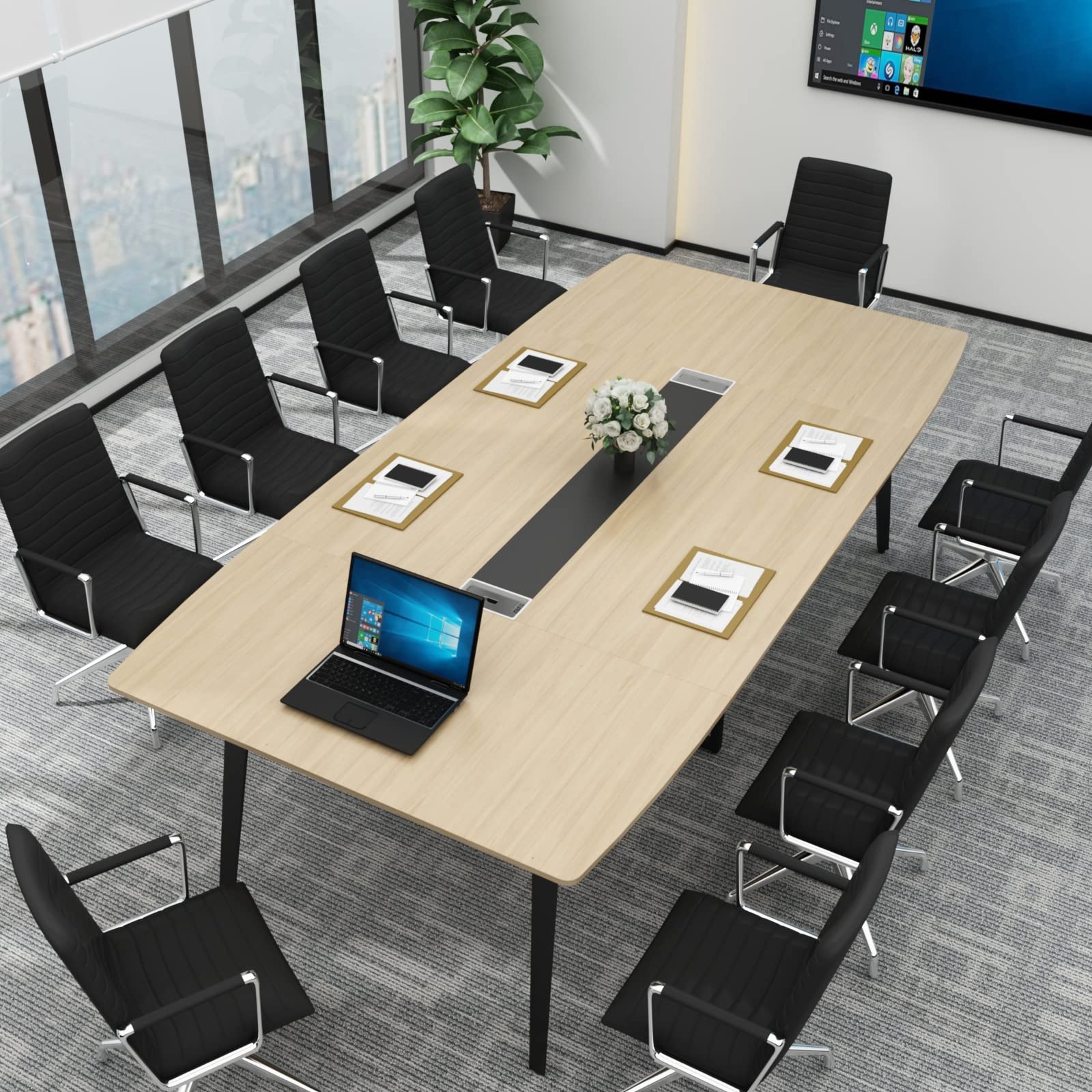 8FT Conference Table, 94.49" L x 47.24" W x 29.53" H Meeting Seminar Table