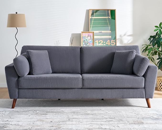 Modern Sofa, 86 inch Sofa Couch with 4 Throw Pillows, 3-Seater Sofa