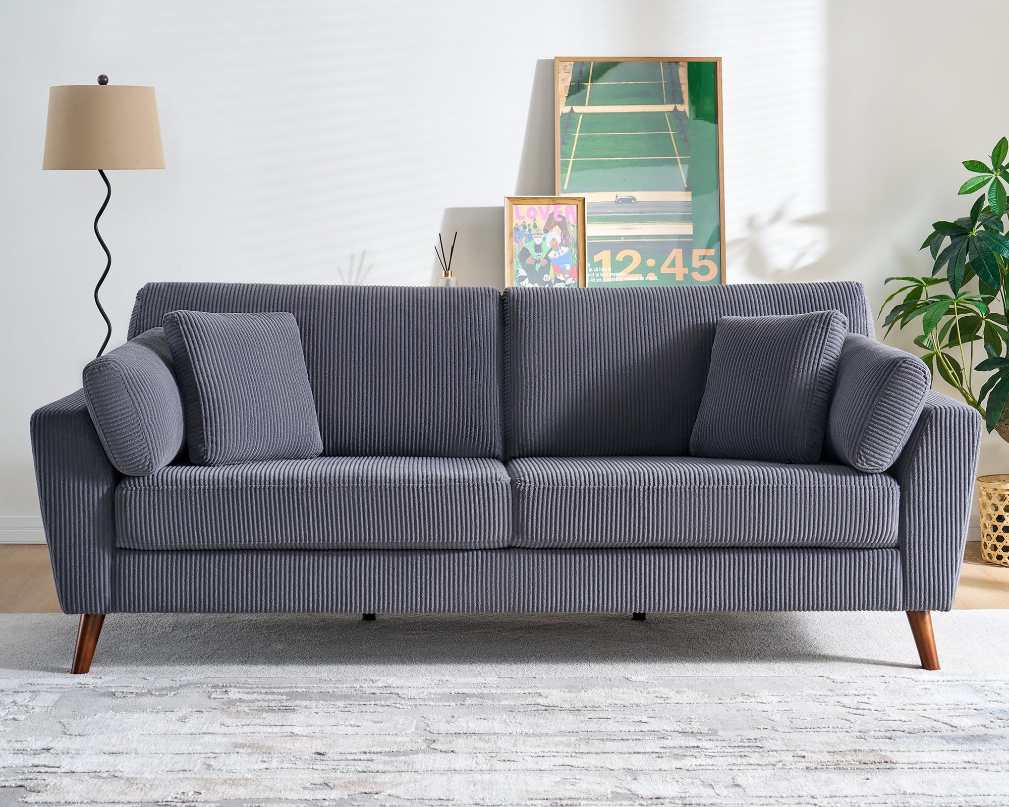 Modern Sofa, 86 inch Sofa Couch with 4 Throw Pillows, 3-Seater Sofa