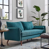 Revive Contemporary Modern Fabric Upholstered Sofa In Teal