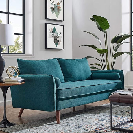 Revive Contemporary Modern Fabric Upholstered Loveseat In Teal