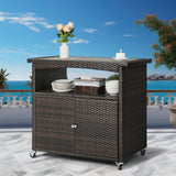 Storage Cabinet Patio Wicker Sideboard Buffet Cabinet Prep Table Outside Kitchen Serving