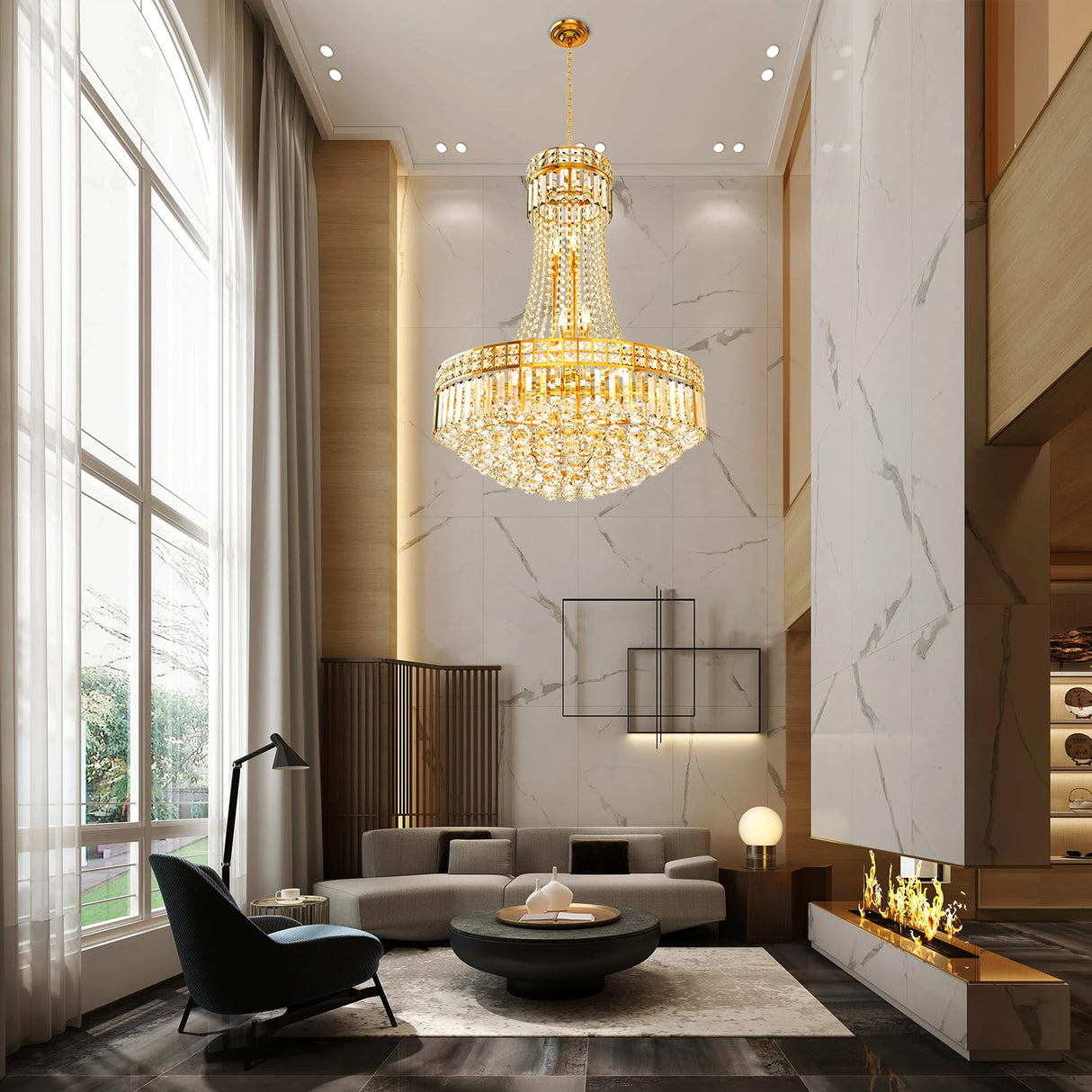 Luxury Crystal Chandelier Gold Empire Hanging Chandelier 13-Lights Crystal Ceiling