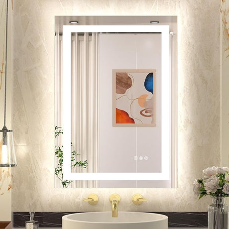 Bathroom Mirror with Lights 55x36 Inch Frontlit & Backlit Lighted Vanity Mirror Anti Fog