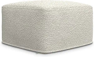 Chantal Contemporary Square Pouf in Ivory Boucle for The Living Room