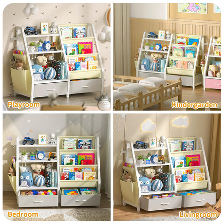 Kids Bookshelf and Toy Organizer, Sturdy 3 Tier Kids Bookcase