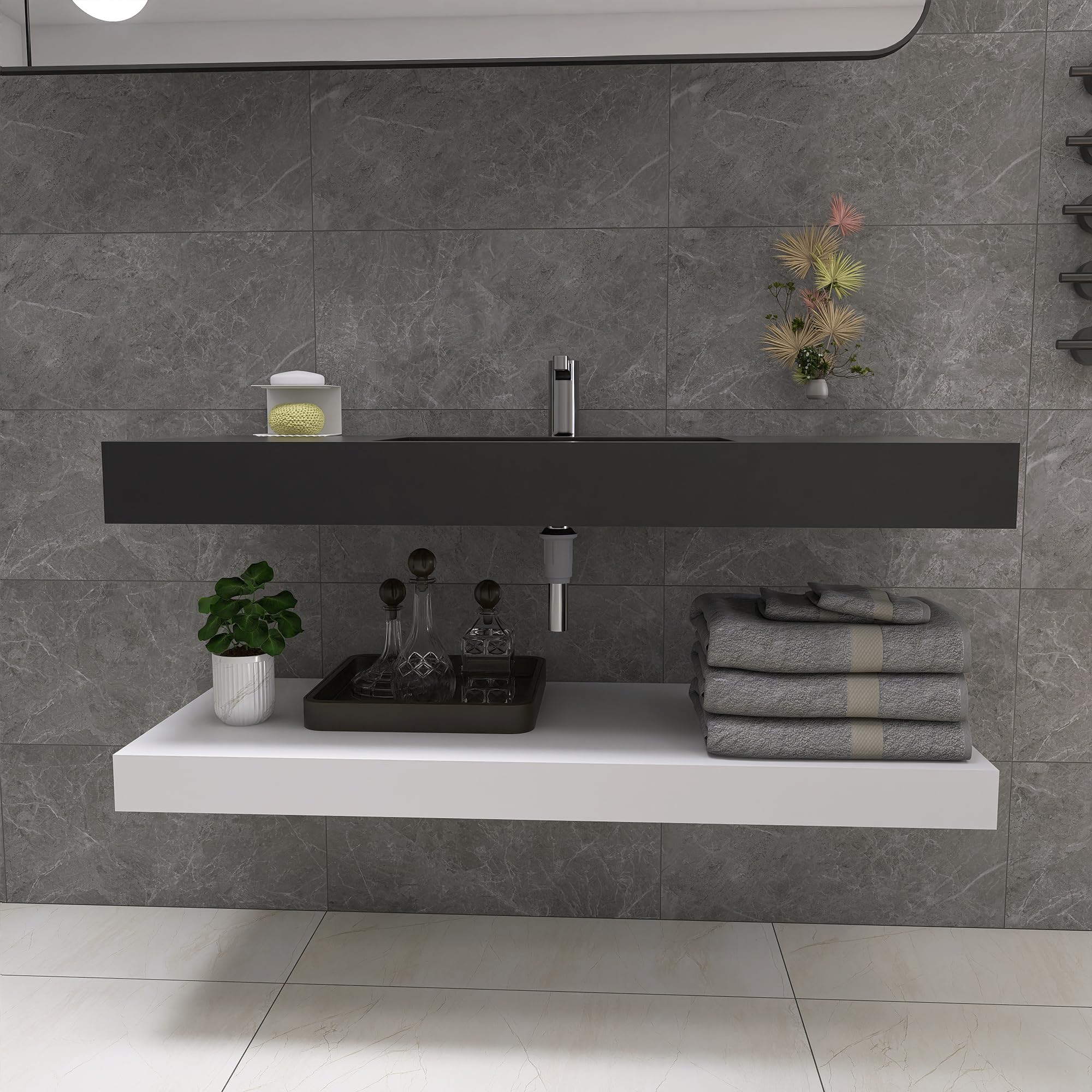 47"x19" Wall Mount Bathroom Vanity ，Bathroom Vanities with Sink Black Stone Resin