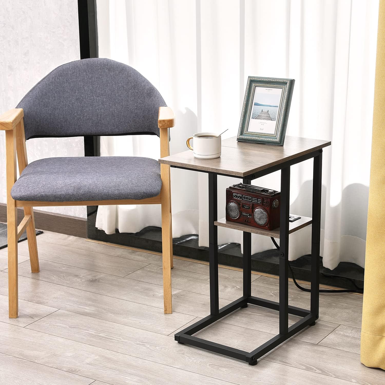 Side Table with Charging Station Set of 2 - Small C Table Narrow End Table