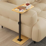 Couch Side Table with Adjustable Heights, Bamboo Sofa Tray Table with Storage Pocket