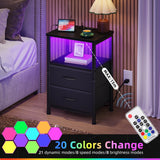 Night Stand with Charging Station and 2 Fabric Drawers, Side Table