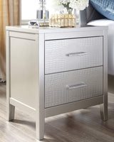 Olivet Glam 2 Drawer Nightstand with Faux Shagreen Drawer Fronts, Silver