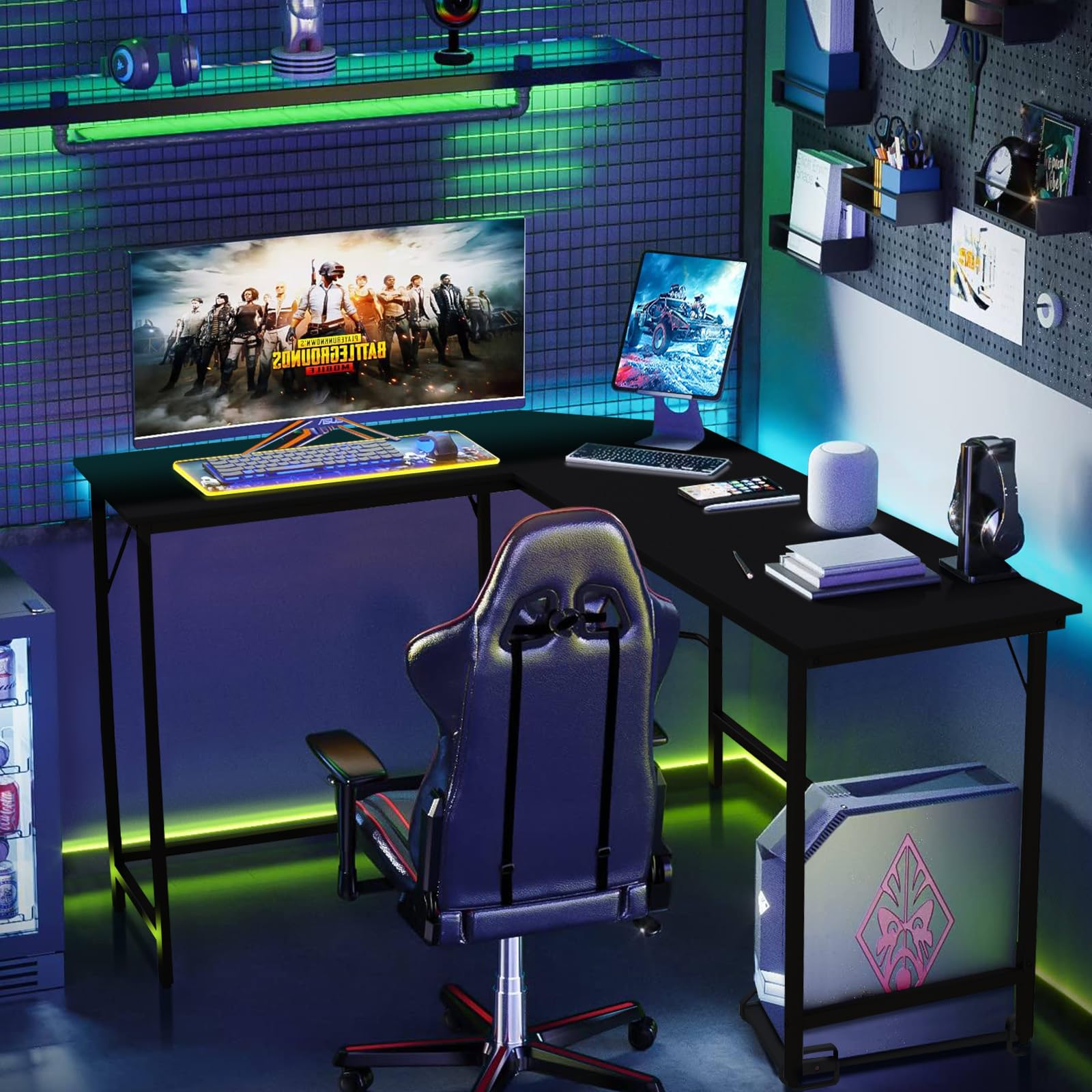 Tangkula L-Shaped Office Desk with CPU Stand, L Shaped Corner Desk with Power Outlets, USB Ports, Sturdy Metal Frame, Space-Saving Computer Desk for Home, Office, Gaming Desk, Computer Workstation