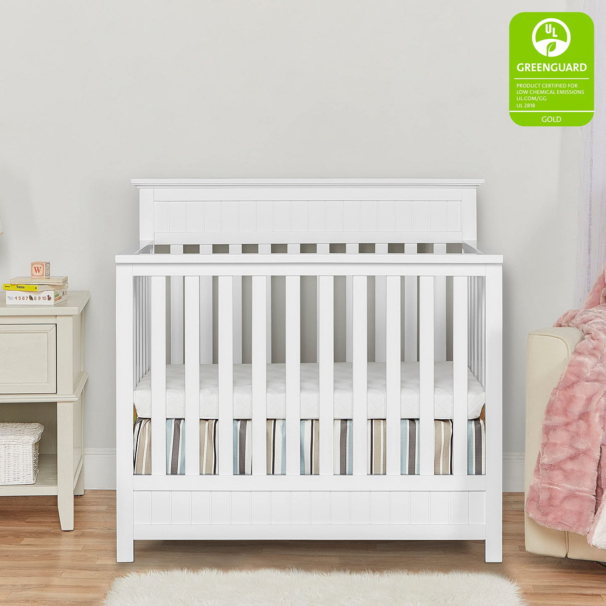 Harbor 4-in-1 Convertible Mini Crib in White, Greenguard Gold Certified