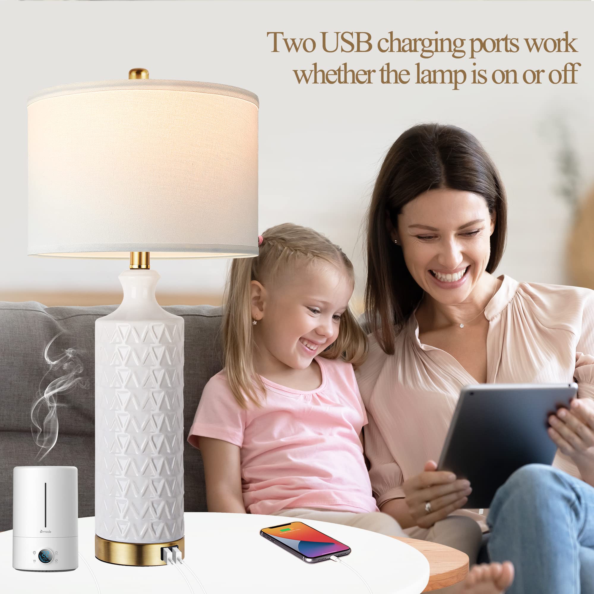 Touch Control Table Lamp Set of 2 with USB Ports