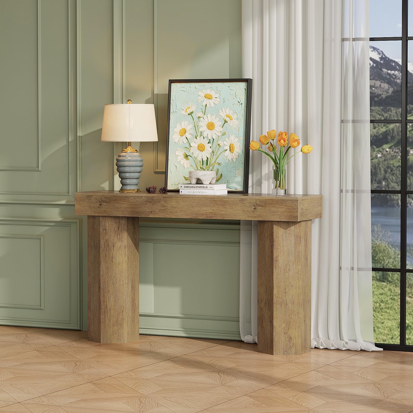 47" Industrial Console Table for Entryway - Light Brown