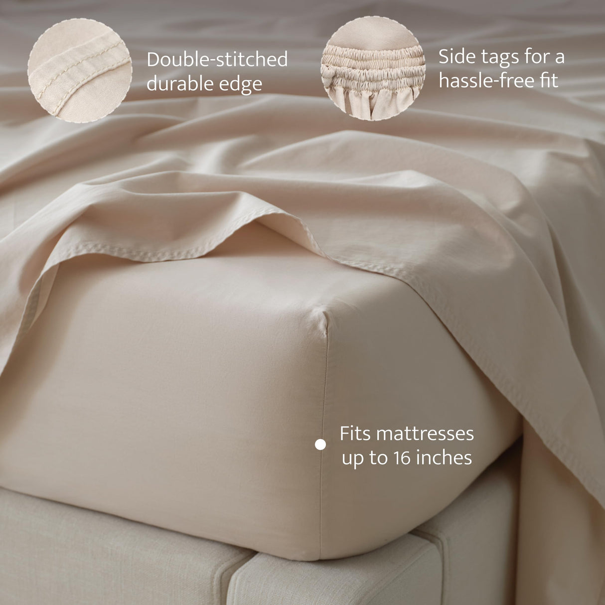 Stitch 100% Organic Cotton Sheet Set King- 300 TC Luxury Hotel Sateen Weave, GOTS