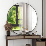 42 Inch Round Bathroom Mirror - Black Wall Mounted Circle Mirror with Metal Frame