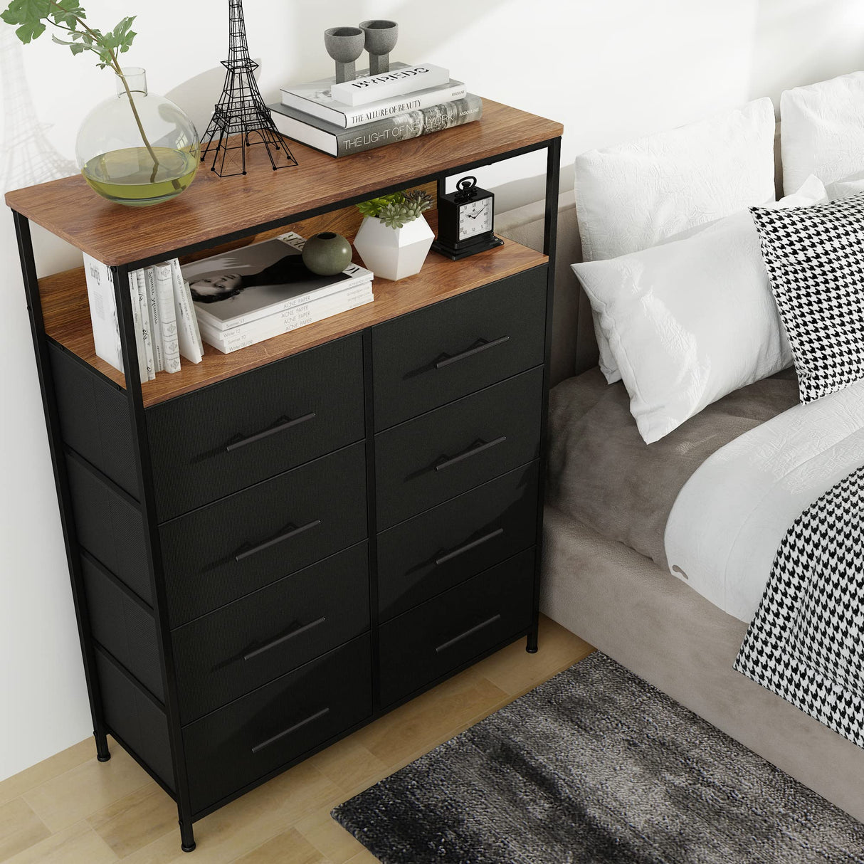 8 Drawer Dresser with 2-Layer Shelves, Chest of Drawers for Bedroom