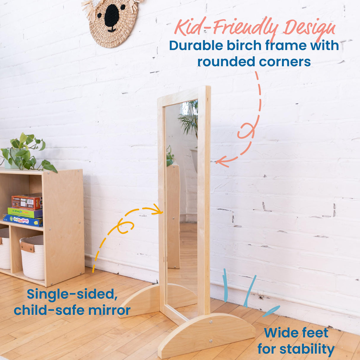 Toddler Single-Sided Bi-Directional Mirror, Kids Furniture, Natural