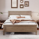Platform Bed with Headboard and Footboard, Mid-Century Wood Queen Size Bed