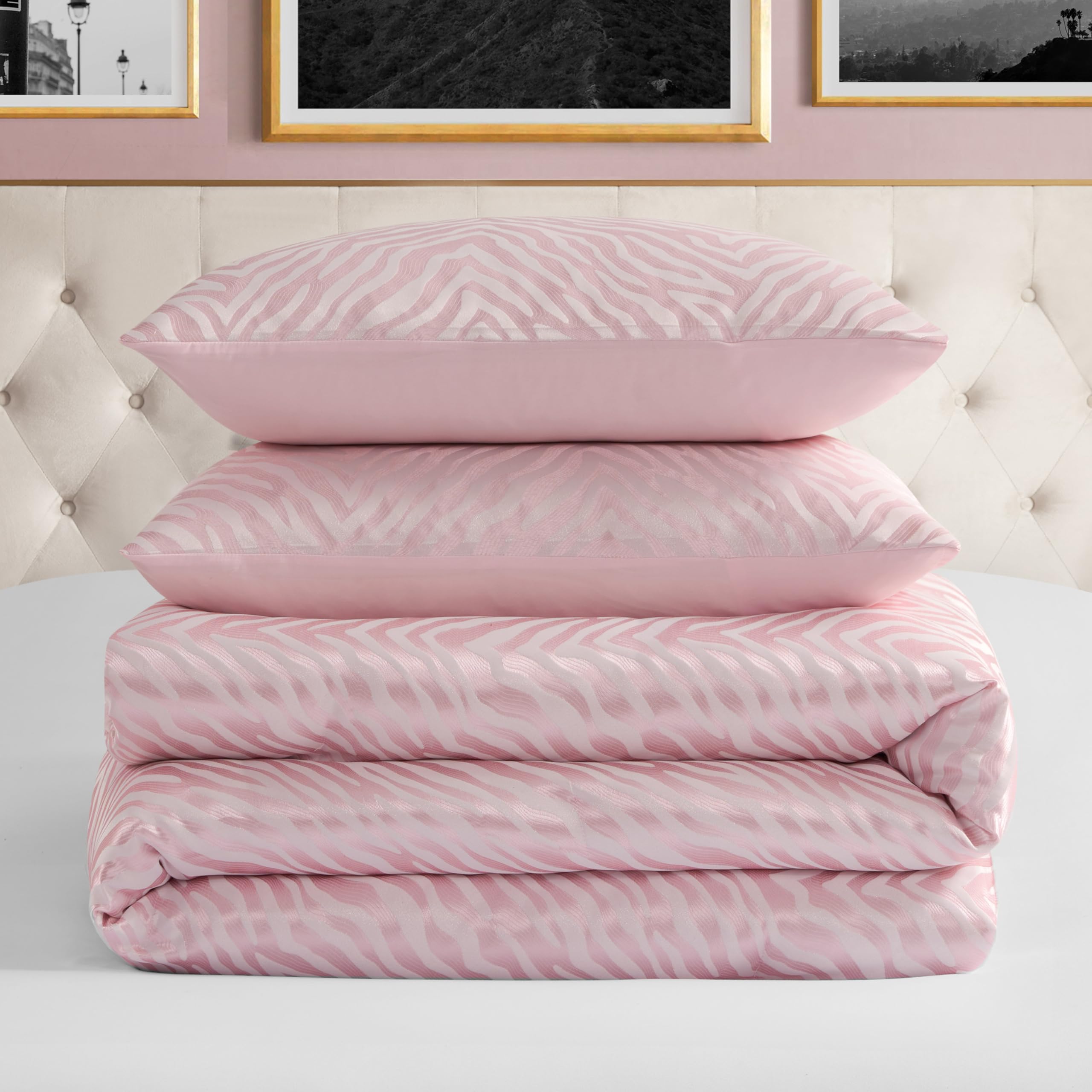 Pink Marshmallow Sparkle Zebra Jacquard Full/Queen Comforter Set - 3 Piece