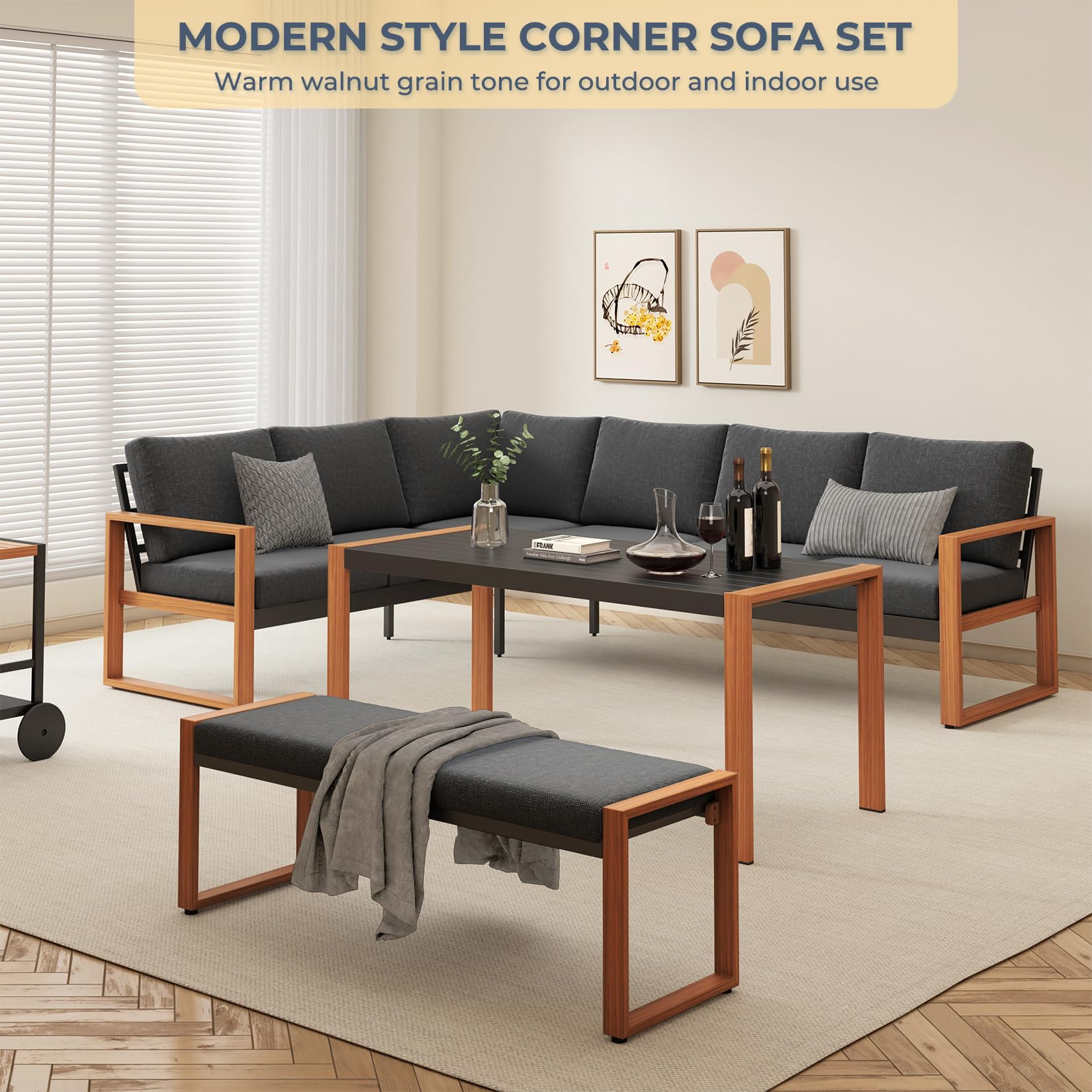 4-Piece Outdoor Furniture Set for 8, Aluminum Sectional Sofa Set