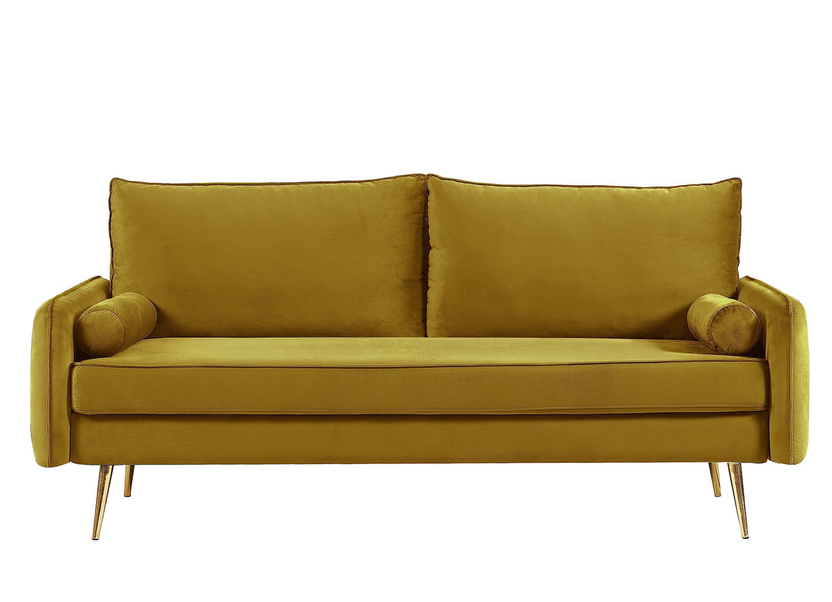 Kent Modern Sofa, European Style Velvet Living Room Furniture with Tapered Legs, Vintage Flair, and Sleek Design, Couch, Greenish Yellow