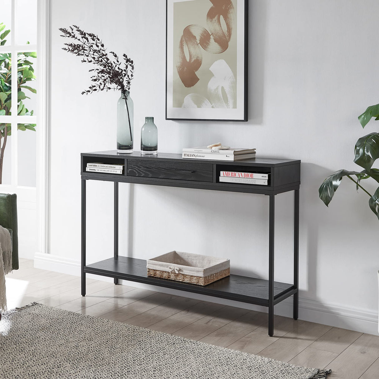 45" Wide Rectangular Console Table in Blackened Bronze/Black Grain